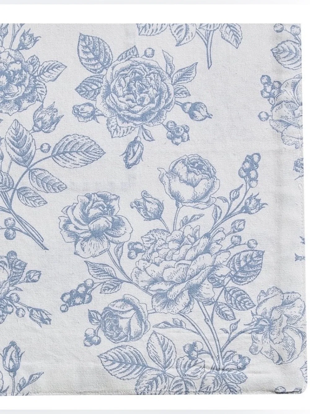 Floral Cotton Reversible Table Runner Blue and White 14 × 90-inch My Texas House